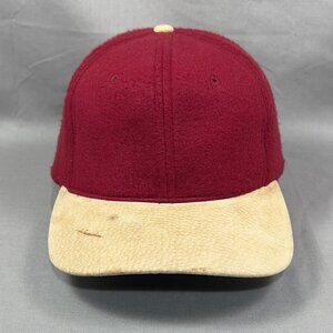 Vtg KC Cap Blank Plain Solid Strap Back Hat Burgundy Faux Suede Wool Felt Mens